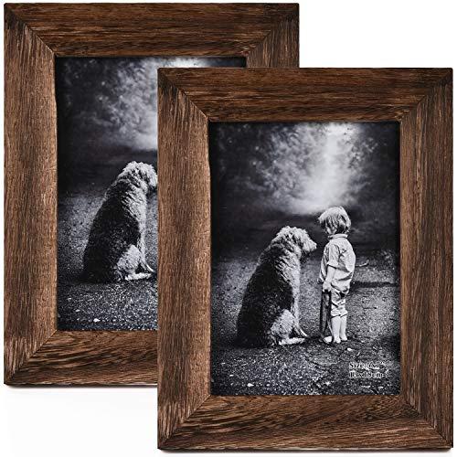 Yaetm 5x7 Picture Frame Distressed Wood, Rustic Solid Wood Photo Frame 5 x 7, Display for Tabletop and Wall, High Definition Glass, Carbonized Black (2 pack)