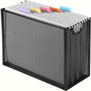 Sinboun Hanging File Organizer Letter-Size File Holder Filing Box Includes 5 Hanging Folders - Metal Mesh Magazine Letter Storage Cabinets File Cart for Office Home School, No Assembly Required