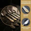 5pcs Dining Utensils Set with Etched Handle,18/10 Stainless Steel,Silver Flatware Adorned With Gold Motifs,Elegant Gold-AccentedPerfect Gift for Housewarming&Weddings, Dishwasher Safe