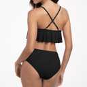 Beautikini Period Swimwear for Teens Menstrual Leakproof Ruffle Bikini Set Period Bikini Swimsuits Period Bathing Suits for Teen Girls(Black,Small)
