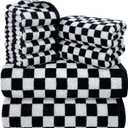 Jacquotha Black and White Towels Set of 8, Cute Checkered Towels for Bathroom Decor, 2 Bath, 2 Hand, 4 Washcloths, Cotton