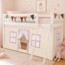 Breling 3 Panel Bunk Bed Curtains for Bottom Loft Bed Tent Set with Felt Flag Double-Layer Twin Bunk Curtains Playhouse Accessories for Boy Girl Bedroom(Cream,Classic)