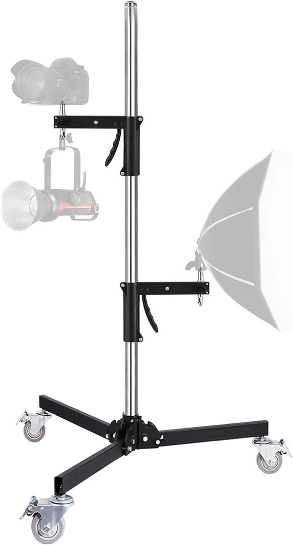 Heavy Duty Light Stand with Casters, Wheeled Photography Pistol Grip Stand with 2 Grips, 8.5FT Adjustable Steel Light Stand with 1/4" 3/8 5/8" Screw for Studio Camera, Monolight, Softbox, Umbrella