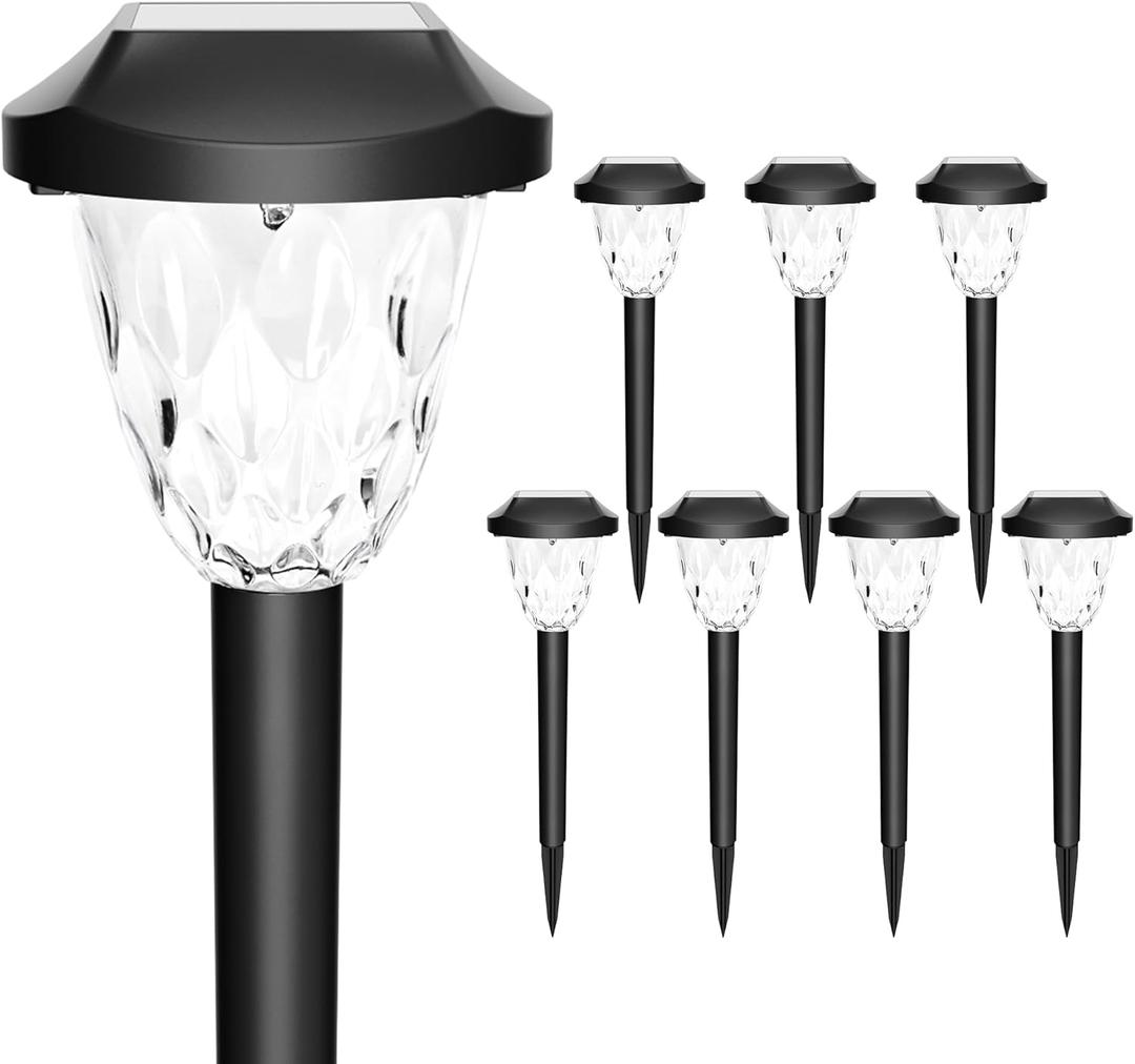 GIGALUMI 8 Pack Solar Lights Outdoor, Solar Pathway Lights with Great Pattern, Waterproof Auto On/Off Solar Powered Light for Outside Yard Garden Walkway Driveway Lawn Pathway (Cold White)