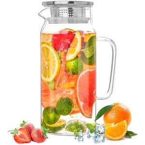 Glass Pitcher with Lid, 1200ml Leak Proof,Glass Water Jugs, BPA-Free,Microwave & Dishwasher Safe Pitcher,Sun & Iced Tea, Sangria,Cold Brew Coffee & More