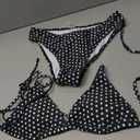 Women's Polka Dot Triangle Cheeky Bikini Sets, 2 Piece Swimsuit, Halter Bathing Suits, Mid Rise Swimwear (Black, S)