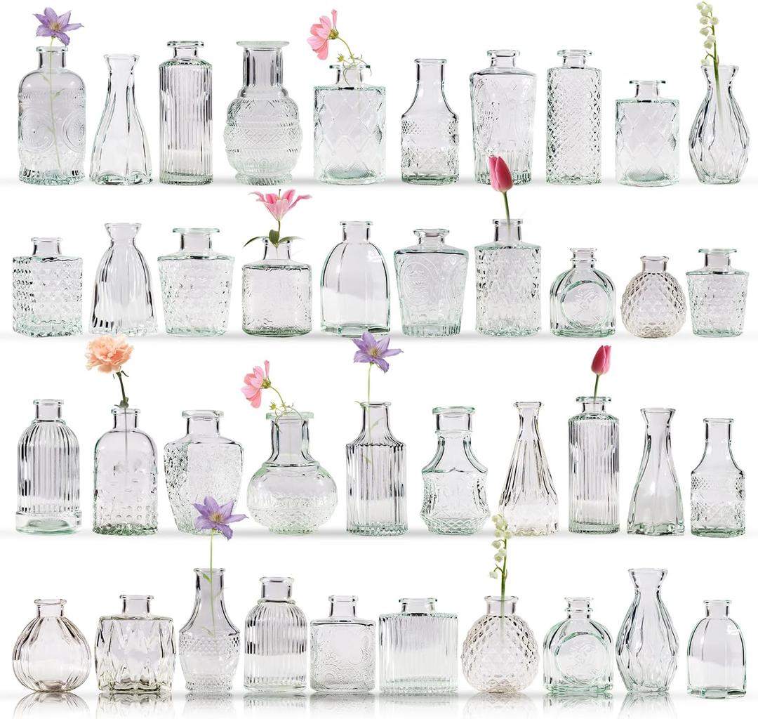 40 Pcs Bud Vase Set, Vases for Centerpieces, Cute Glass Bud Vases in Bulk, Small Vases for Flowers, Clear Vase Set for Wedding Decorations, Home Table Flower Dcor
