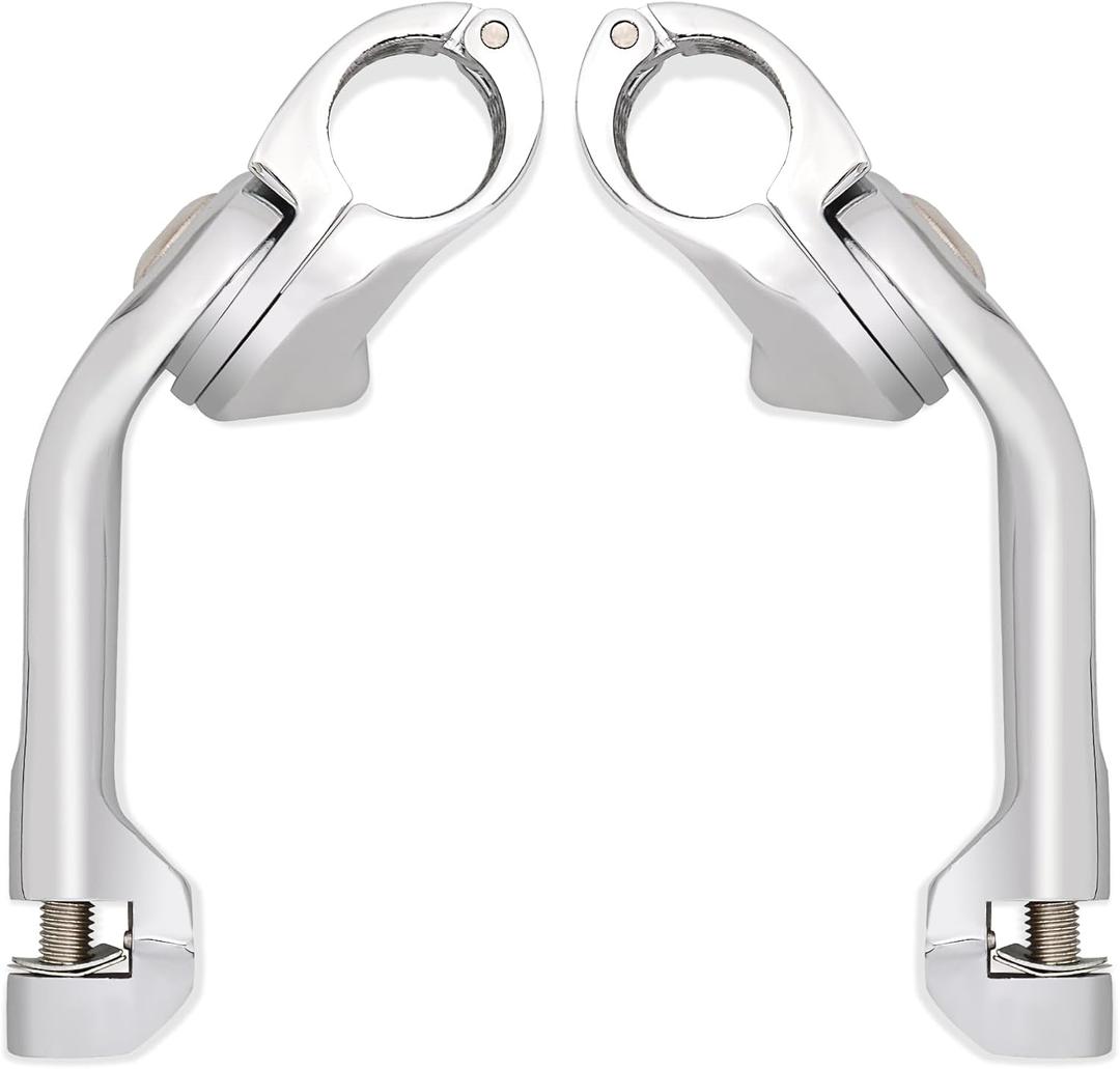 FOVPLUE 1.25" Footpegs Mounts,1-1/4" Long Angled Adjustable Highway Peg Mounts for Harley Touring Softail Dyna Sportster Honda Kawasaki Suzuki Yamaha Indian Victory w/32MM Engine Guard/Tubing,Chrome