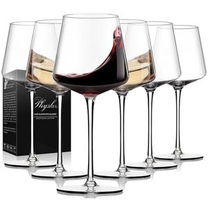 Physkoa Wine Glasses Set 6-18oz-LeadFree Wine Glass with Long Stem,Clear Stemmed Wine Glasses【HandBlown Glassware】 Crystal Wine Gifts for Women Birthday Wedding THERE ARE NO 5 GLASSES