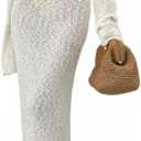 Women Sexy Off Shoulder Maxi Dress Long Sleeve Knit Crochet Bodycon Ruched Mesh Beach Vacation Party Sweater Dresses (Medium, White)