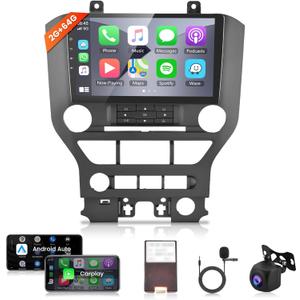 2+64G Android Car Radio Stereo for Ford Mustang 2015 2016 2017 2018 2019 2020 Wireless Carplay Android Auto, 9 Touch Screen Head Unit Bluetooth GPS Mirror Link WiFi FM/RDS EQ AHD Backup Camera SWC