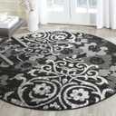 SAFAVIEH Adirondack Collection 4' Round Black / Silver ADR114A Floral Glam Damask Distressed Non-Shedding Dining Room Entryway Foyer Living Room Bedroom Area Rug