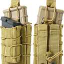 2 Packs Double Molle Mag Pouch 9mm/.40 Pistol Magazine Pouch and 5.56mm 7.62mm Rifle Mag Pouch Set Dual Stack Magazine Pouch Carrier