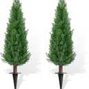 2 Pack 3ft Artificial Cedar Topiary Trees with Ground Spike, UV Resistant Fake Plants Front Porch Décor, Lifelike Artificial Plants Indoor Fake Tree Faux Plants for Home Living Room Offices
