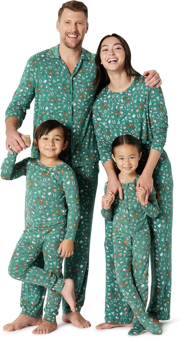 Amazon Essentials x Sofia Grainge Matching Holiday Family Pajama Sets (18 Months, Dark Sage Green Holiday)