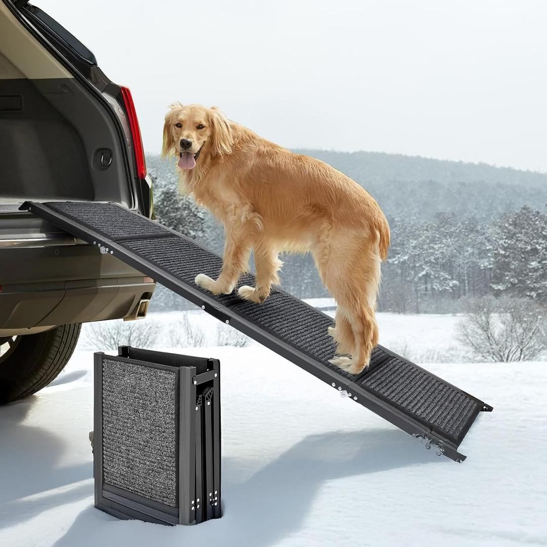 62"" Dog Ramp for Car, Foldable Large Dog Car Ramp with Anti-Slip Rug Surface, 17"" Wide Dog Ramp Steps for Large Medium Small Dogs, Up to 250LBS, Dog Ramp for Cars, SUVs & Trucks, Black