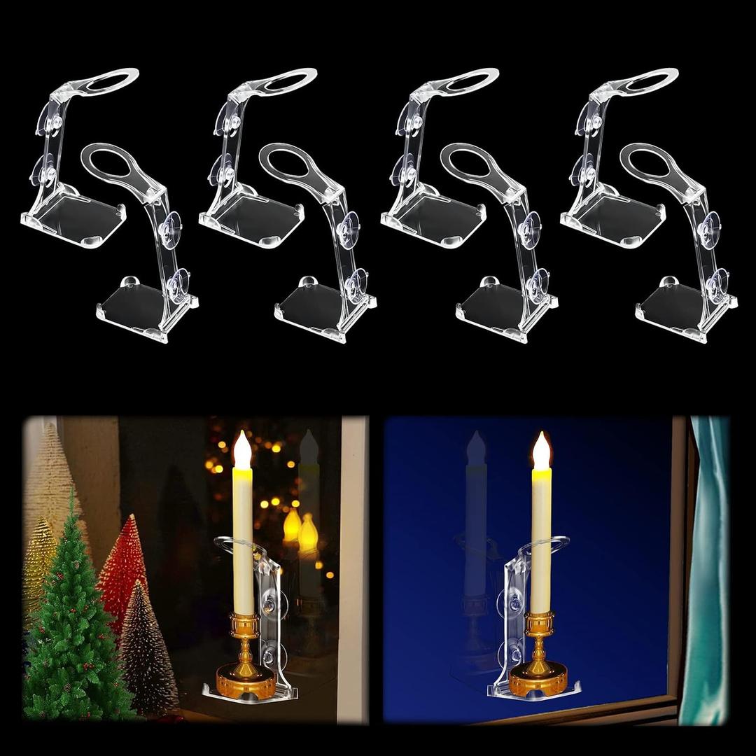8 Pcs Electric Window Candle Lamp Holders Clear Plastic Window Candle Holders Straps with Strong Suction Cups for Flameless Led Halloween Christmas Candles