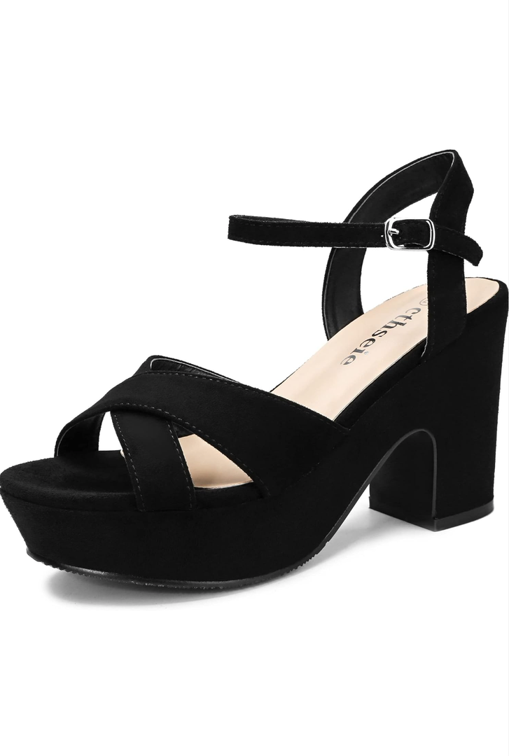 Women's Platform Wedges Heels Sandals Suede Block Chunky High Heel Ankle Strap Open Toe Comfortable Wedding Party Dress Pump Sandal 37