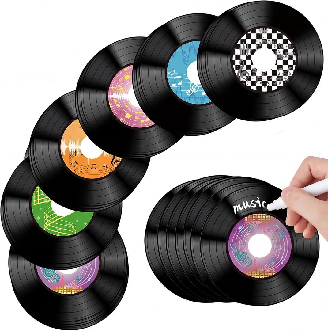 Yalikop 60 Pcs 6 Inch 1950's Records Paper Rock and Roll Music Party Confetti Cutouts Decorations 70's Bulletin Board Paper Records for Disco Birthday Music Theme Party(Claasic Style)