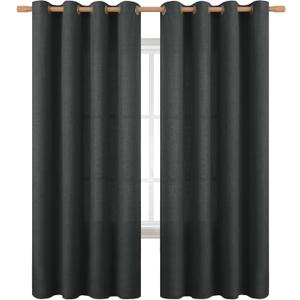BGment Curtains 72 Inches Long for Living Room, Flax Linen Curtains Burlap Textured Thick Light Filtering Privacy Grommet Window Curtain Drapes for Bedroom, 2 Panels, 52 x 72 Inch, Dark Grey