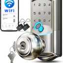 Veise VE028 Built-in Wi-Fi Smart Lock with Knob, Fingerprint Keyless Entry with Handle, App Remote & Voice Control, Electronic Digital Keypad for Front Door and Bedroom, IP65 Waterproof, Satin Nickel