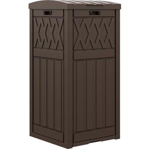 DWVO 38 Gallon Outdoor Trash Can, Resin Garbage Can with Tiered Lid and Drip Tray, Waterproof Trash Bin for Patio, Kitchen, Backyard (Brown)