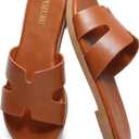 Yozuru Womens Flat Sandals Open Toe Dressy Summer Sandals Comfortable Casual Slip on Leather Slides Sandals for women, 7, Brown