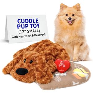 Pet Fit For Life Cuddle Pup Toy with Heartbeat & Heat Pack - USB Rechargeable Cuddly Dog Sleep Aid - Calming Comfort for Anxiety Relief - Safe, Huggable Pet Crate Training Aid - Small (12" Long)
