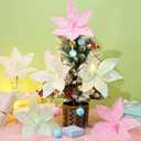 6 Pcs Pastel Christmas Poinsettia Decorations 9.8inch Large Pink Candy Land Poinsettia Flowers with Stem Candy Christmas Tree Ornaments for DIY Xmas Tree Wreath Vase Garland Decor