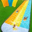 Slip and Water SlipWater Slide for Kids Backyard 22ft*3 Lane Color-Block,Surrounding Sprinkler Summer Toys for Kids Outdoor with 3 Bodyboards (Greenyelloworange)