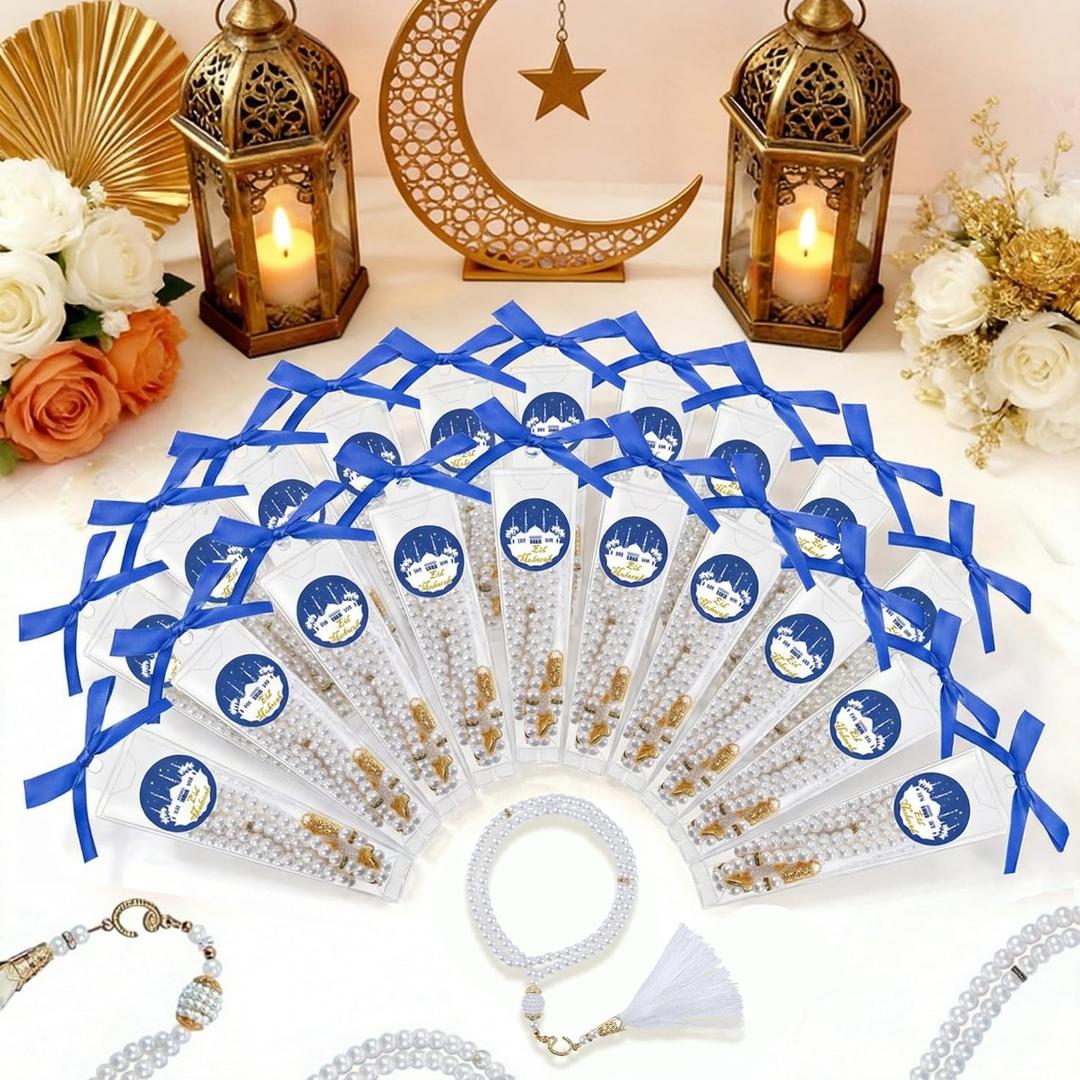 Eforcase 20PCS Muslim Prayer Beads Islamic Party Favors Gifts Eid Favor Rosary Jewelry for Adult Women Men Muslim Wedding Bridal Shower Prayer Beads Bulk for Ramadan Eid Islamic Festival Party Favor (20 Pack -White)