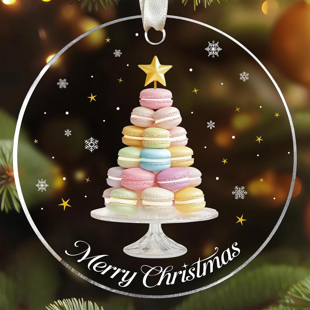 TUMSHANIP Macaroon Ornaments - Macaroon Christmas Ornament - French Cake Ornaments for Christmas Tree - Food Dessert Lovers Gifts for Women, Men - Acrylic Ornament 2025