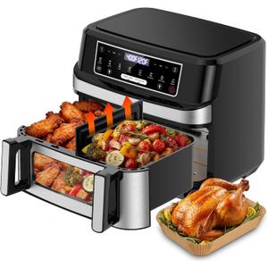 1600W Dual Zone Air Fryer Oven,12.69QT with Divider,Nonstick & Dishwasher-Safe Basket,Match Cook & Smart Finish to Roast,Recipes for Easy Cooking,Digital Touchscreen,Metal Sliver