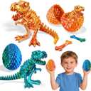 2 Packs 3D Printed Dinosaur Toys for 3-5 Years Boys, Skeleton T-Rex Figure with Large Storage Crystal Eggs, Great Easter and Birthday Gifts Fidget Toys for 3 4 5 6 7 8 9 10 11 12 Years Old Boys Girls