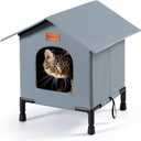 Insulated Cat Shelter Weatherproof Outdoor Cat House with Self-Warming Insulation Raised Bottom and Waterproof Roof for All-Season Protection (Grey, Medium)