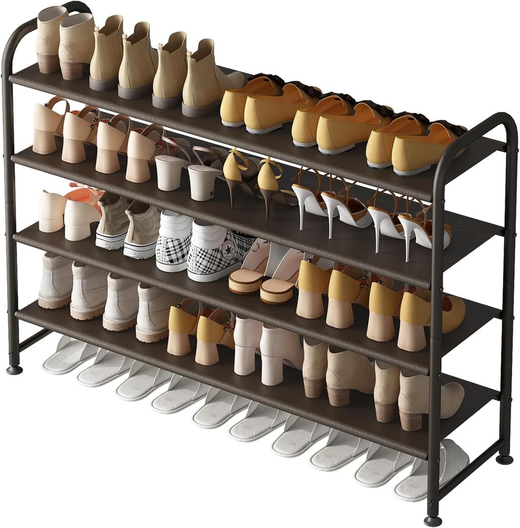 Shoe Rack 4 Tier Long Storage Organizer Wide Metal Shoe Shelf for Closet Entryway Brown