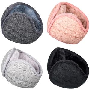 Ficerd 4 Pieces Unisex Knit Earmuffs Furry Fleece Winter Ear Muffs Warm Foldable Ear Covers Soft Ear Warmer for Women Men (Black, Gray, Dark Gray and Pink)