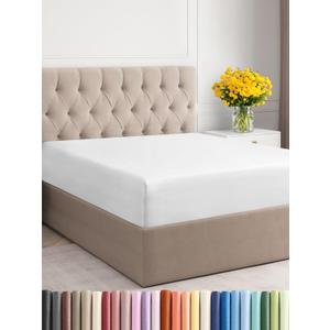 King Size Fitted Bed Sheet - Hotel Luxury Single Fitted Sheet Only - Fits Mattress Up to 16 - Extra Soft, Wrinkle Free, Breathable, and Cooling - Bottom Fitted Sheet - White Single Fitted Sheet Only