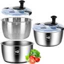 5.3 Qt Stainless Steel Salad Spinner, BOMANSI BOMS Vegetable Spinners, Lettuce Spinner, Fruit Washer, Large Salad Spinners, Dishwasher Safe, 304 Stainless Steel Bowl & Basket (Black)