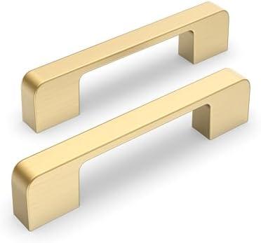 Lepatape 5 Pack 4 Inch Brushed Gold Cabinet Pulls Brushed Brass Cabinet Handles, 102mm Dresser Drawer Pulls Gold Kitchen Cabinet Hardware