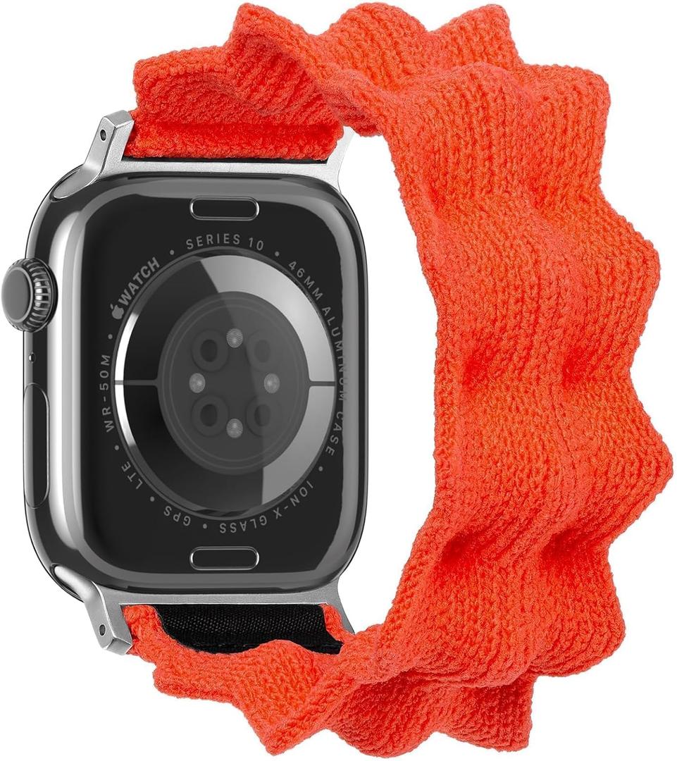 2 x ULTIMAL Scrunchie Band Compatible with Apple Watch Bands 40/41/42mm Orange | Skin-Friendly, Elastic Nylon Scrunchie Watch Strap for iWatch Watch Series 11 10 9 8 7 6 5 4 3 2 1 SE, No Buckle (Orange, XS