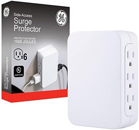 GE Pro 6-Outlet Extender, Surge Protector, Side Access, Wall Tap Adapter, 3-Prong, 1200 Joules, UL Listed, White, 10353