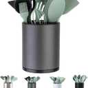 Kitchen Utensil Holder Extra Large 360Rotating For Counter Organizer Stainless Steel Storage Cooking Silverware Caddy 3 Compartment Flatware Spoon Spatula Tool Cutlery Container(Grey)