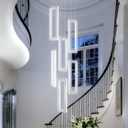 Modern Chandelier 6 Rings Silver Chandelier Lighting Fixture High Ceiling Chandelier Suitable for Living Room Staircase Villa