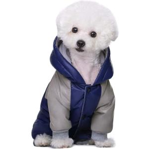 Winter Small Medium Dog Coat,Hooded Four-Legged Dog Jacket Cotton-Padded for Puppy Cat Doggie Pets Dog Clothes Apparel Clothing (Navy, Small)