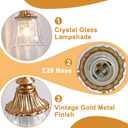 LmnLvn Bathroom Vanity Gold Light Fixture, 4 Lights Bathroom Lighting Matte Antique Brass Finish with Crystal Glass Shade, Gold Vintage Vanity Light for Bathrooms