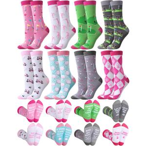 Patelai 8 Pairs Women Golf Socks Golf Theme Crew Socks Novelty Casual Sport Accessories for Women Golfers