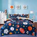 A Nice Night 6Pcs Bed in A Bag Full Sports Microfiber Modern Comforter Set, Navy Rugby Ball Printed Bedding Collections, for Boys Kids Teen