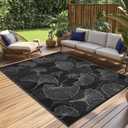 Pcinfuns Outdoor Patio Rugs 4'x'6 Waterproof, Reversible Plastic Straw Camping Rug Carpet, Large Area Rugs Mats for Rv, Deck, Porch, Picnic, Beach, Balcony, Black & Grey