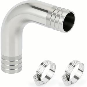 304 Stainless Steel 90 Degree Elbow Hose Barb Fitting, 1-3/4" x 1-3/4", Silver, 1pc with 2pcs Hose Clamps